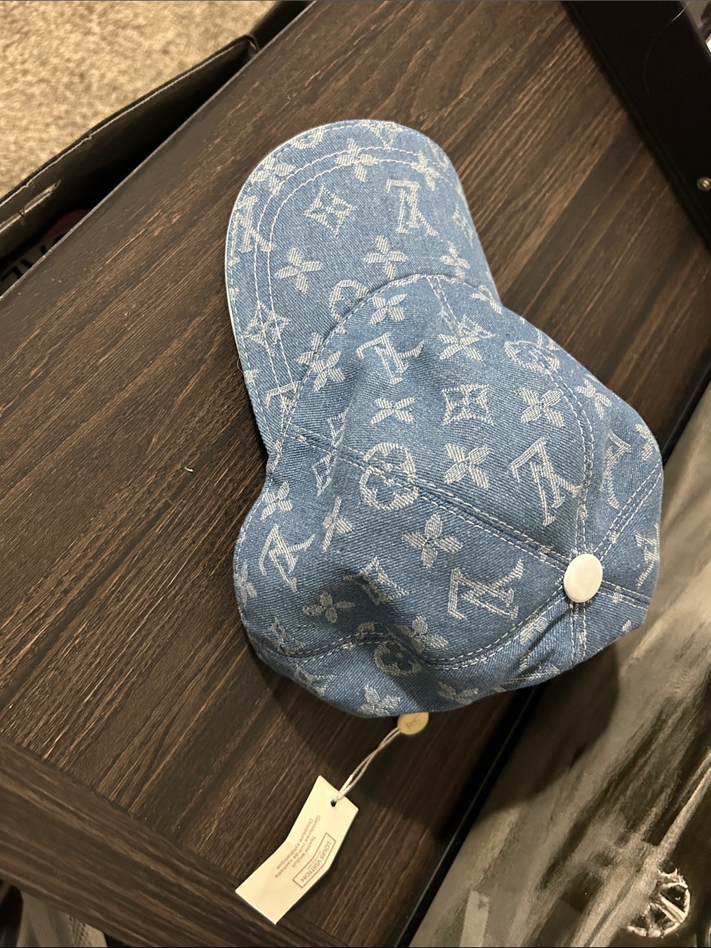 Designer-Inspired Blue Denim womans Cap with Monogram Print